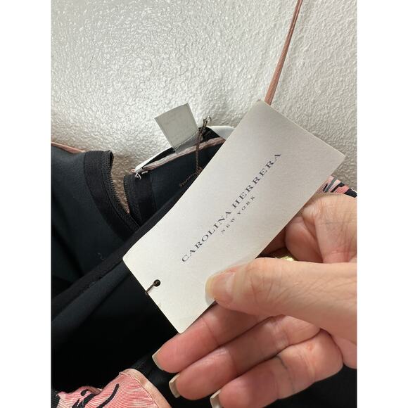 NWT Carolina Herrera Pink Black Splash Parasol Print Faille Strapless Dress S - Picture 11 of 16